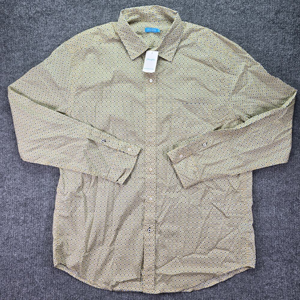 J. Mclaughlin Shirt Mens XL Yellow Blue Geometric Button Up Long Sleeve Casual